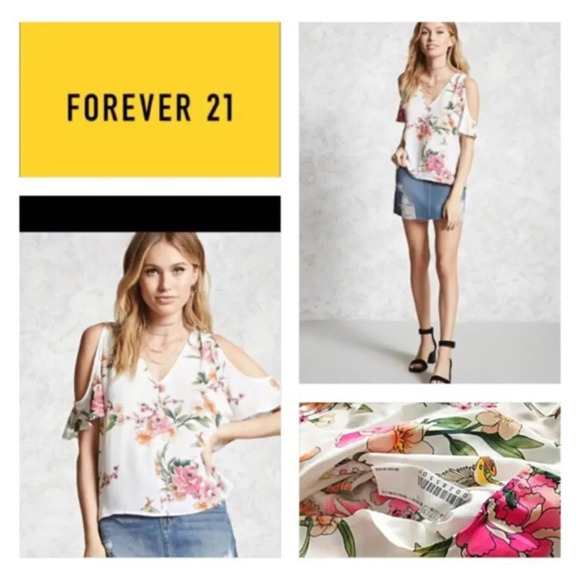 FOREVER 21 Cold‎ Shoulder Floral Top - Picture 1 of 7